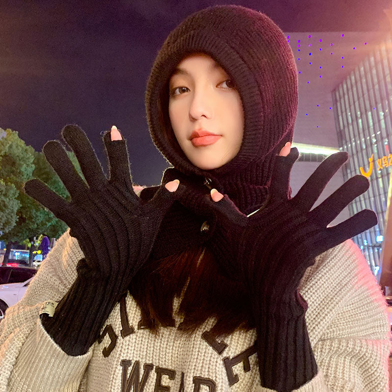Hooded Knit Hat & Gloves Set