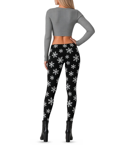 Black Snowflake Leggings in BLACK, back, worn by woman