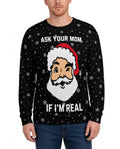 Ask Your Mom Funny Christmas Sweater in BLACK, front, worn by man