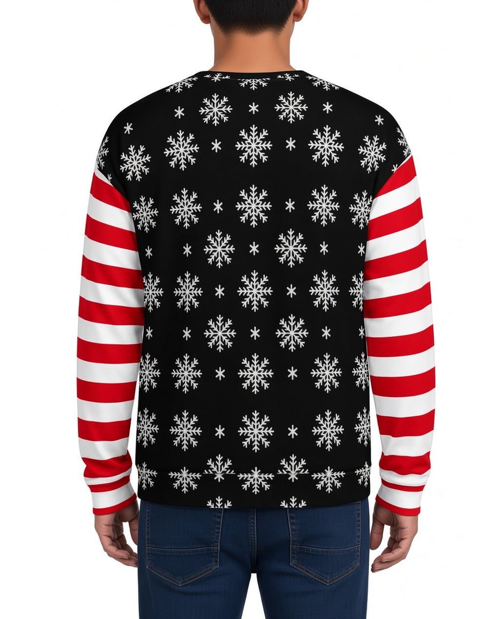 Cactus Tree Funny Christmas Sweater in BLACK, back, worn by man