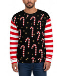 Candy Cane Funny Christmas Sweater in BLACK, front, worn by man