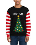 Get Lit Tree Funny Christmas Sweater in BLACK, front, worn by man