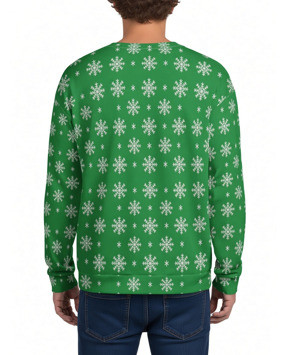 Happy Birthday Jesus Christmas Sweater in GREEN, back, worn by man