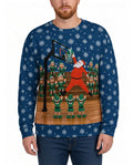 Jingle Baller Funny Christmas Sweater in BLUE, front, worn by man