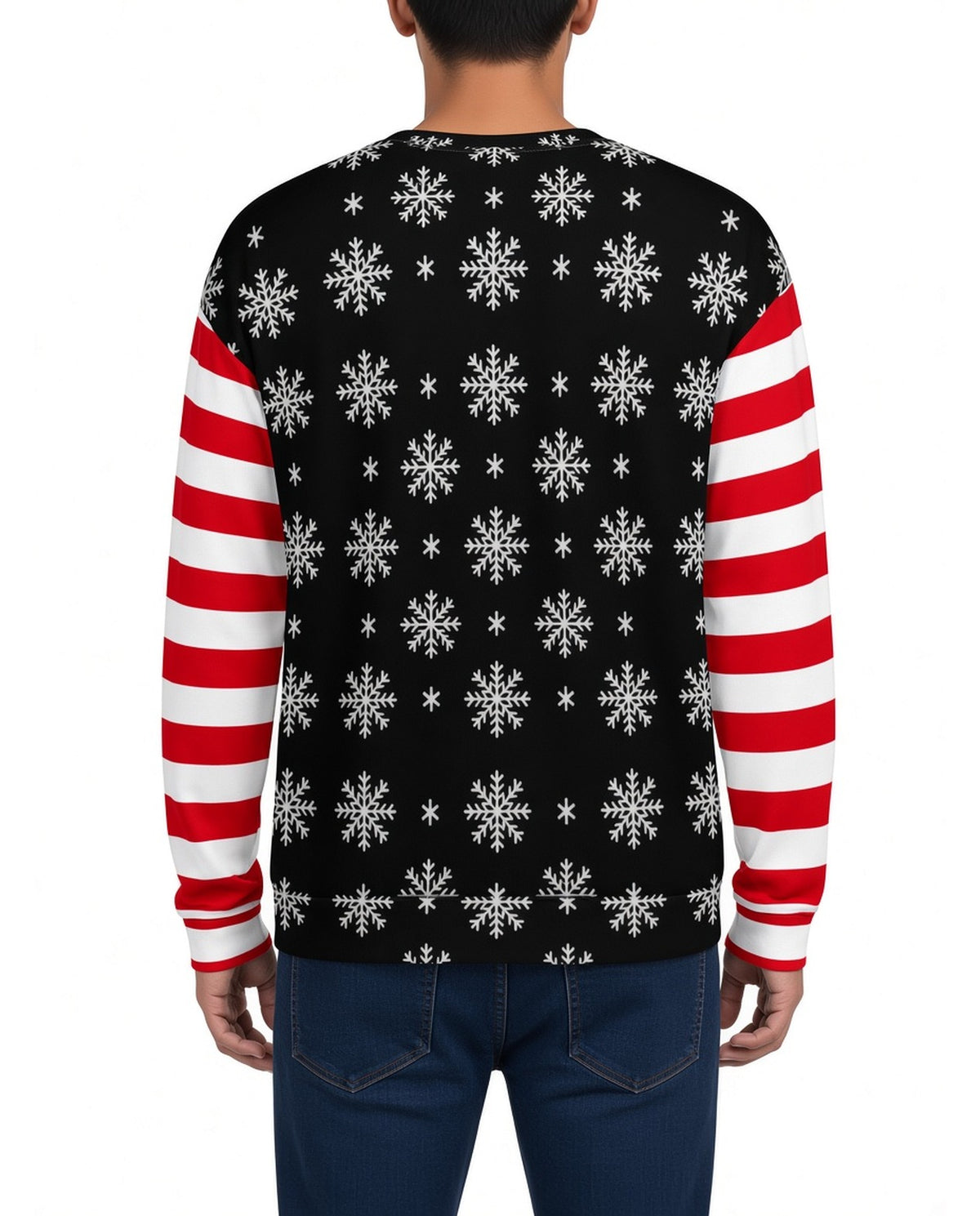 Nessie Funny Christmas Sweater in BLACK, back, worn by man