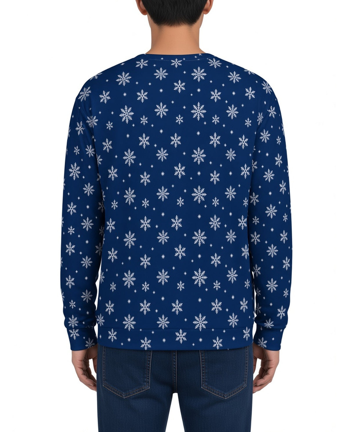 Polar Bear Party Funny Christmas Sweater in NAVY, back, worn by man