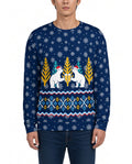 Polar Bear Party Funny Christmas Sweater in NAVY, front, worn by man