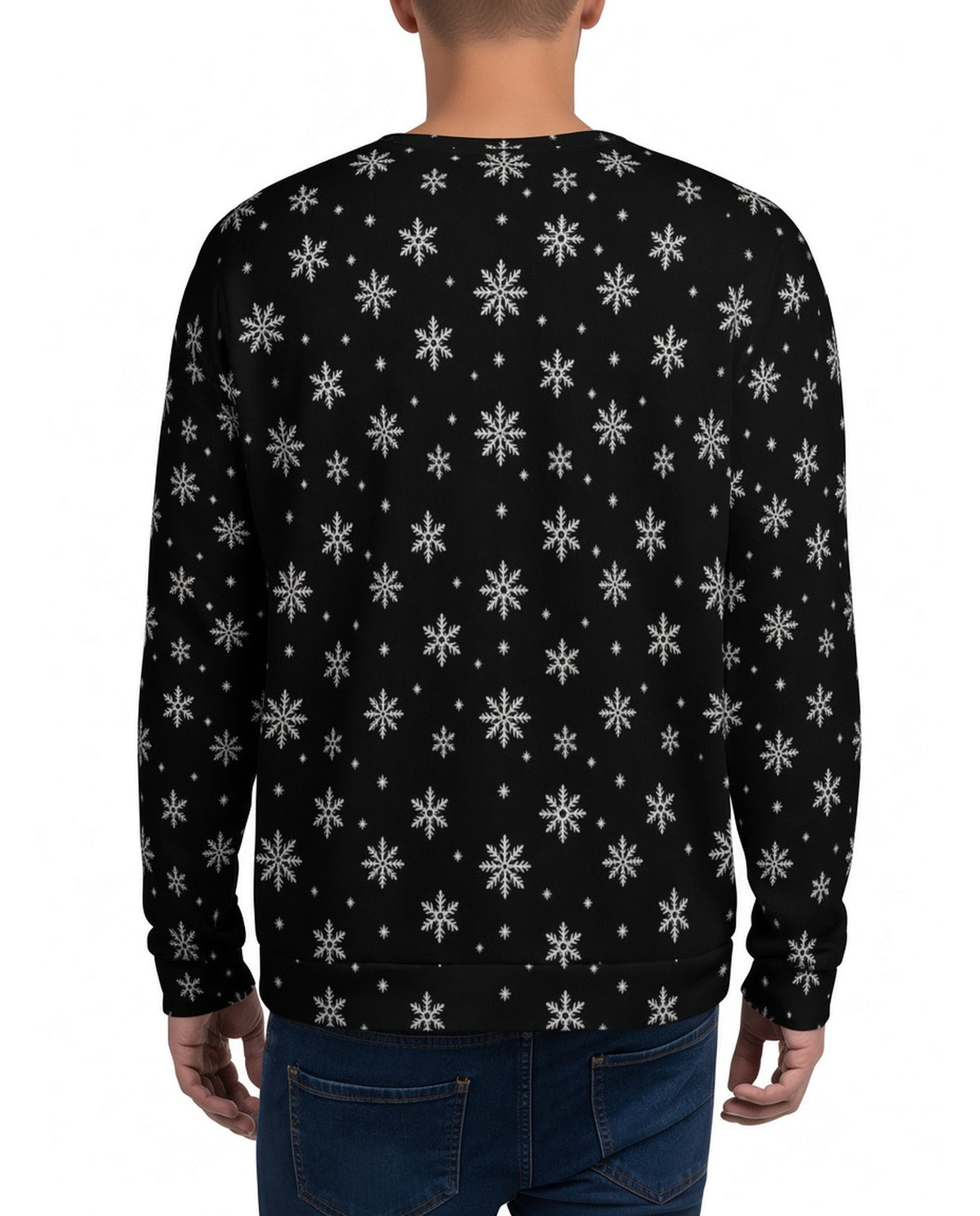 Santa Slice Golfing Funny Christmas Sweater in BLACK, back, worn by man