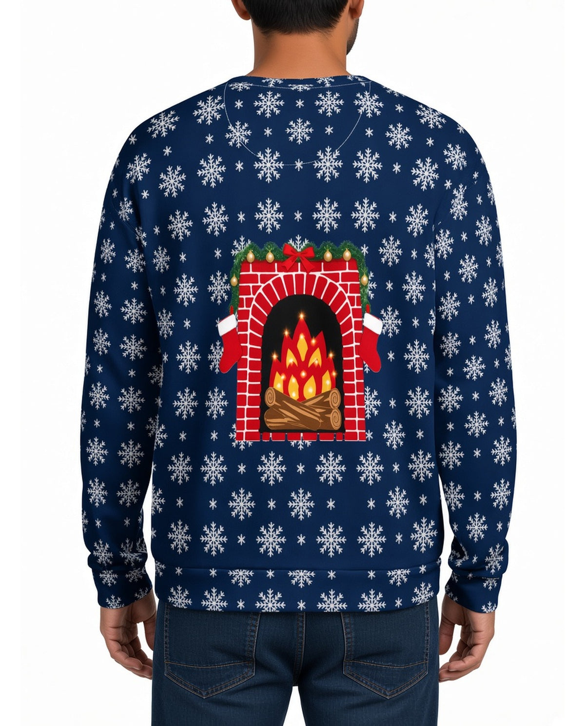 Santa Thong Funny Christmas Sweater in NAVY, back, worn by man