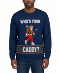 Who's Your Caddy Funny Christmas Sweater in NAVY, front, worn by man